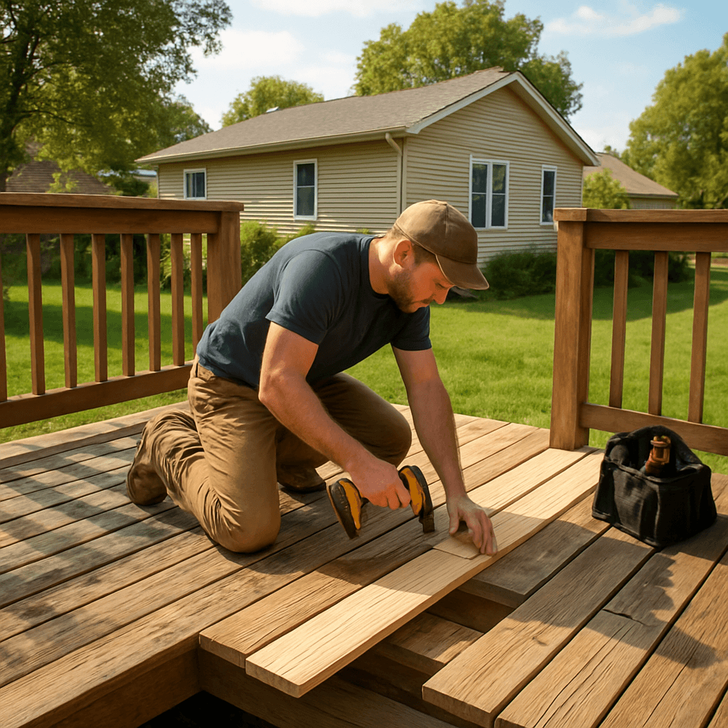 Professional deck repair in Hutchinson MN - Finesse Carpentry replacing deck boards