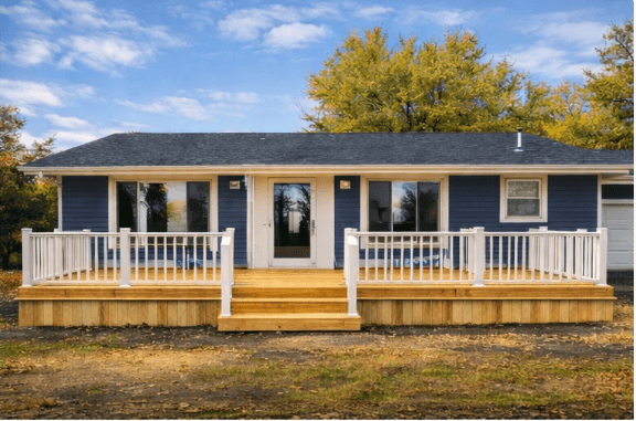 Custom wooden deck with white railings - Professional deck builder in Annandale, Hutchinson, Buffalo MN